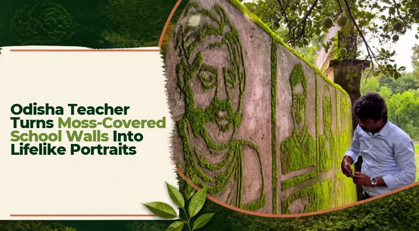 Odisha Teacher Turns Moss-Covered School Walls Into Lifelike Portraits